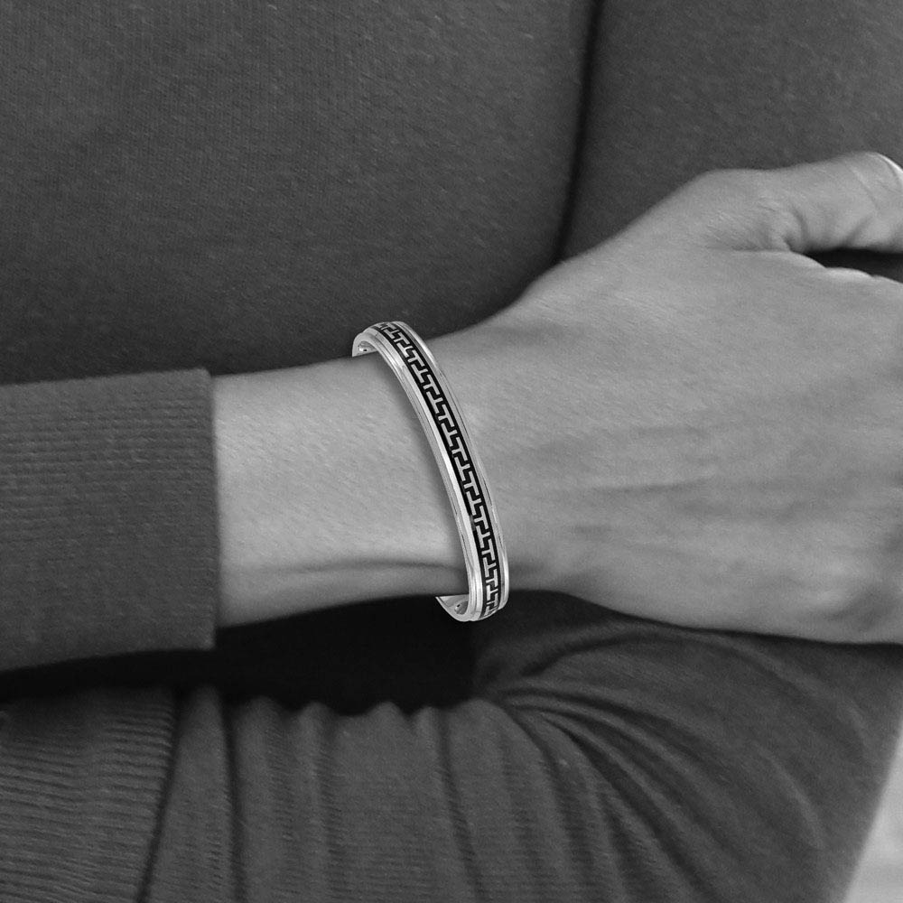 Men's 10mm Titanium Black Rubber Design Cuff Bracelet