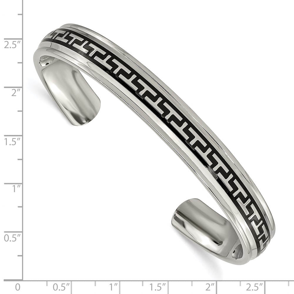 Men's 10mm Titanium Black Rubber Design Cuff Bracelet