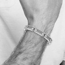 Men's Stainless Steel with Brushed Cable Inlay 9 Inch Bracelet
