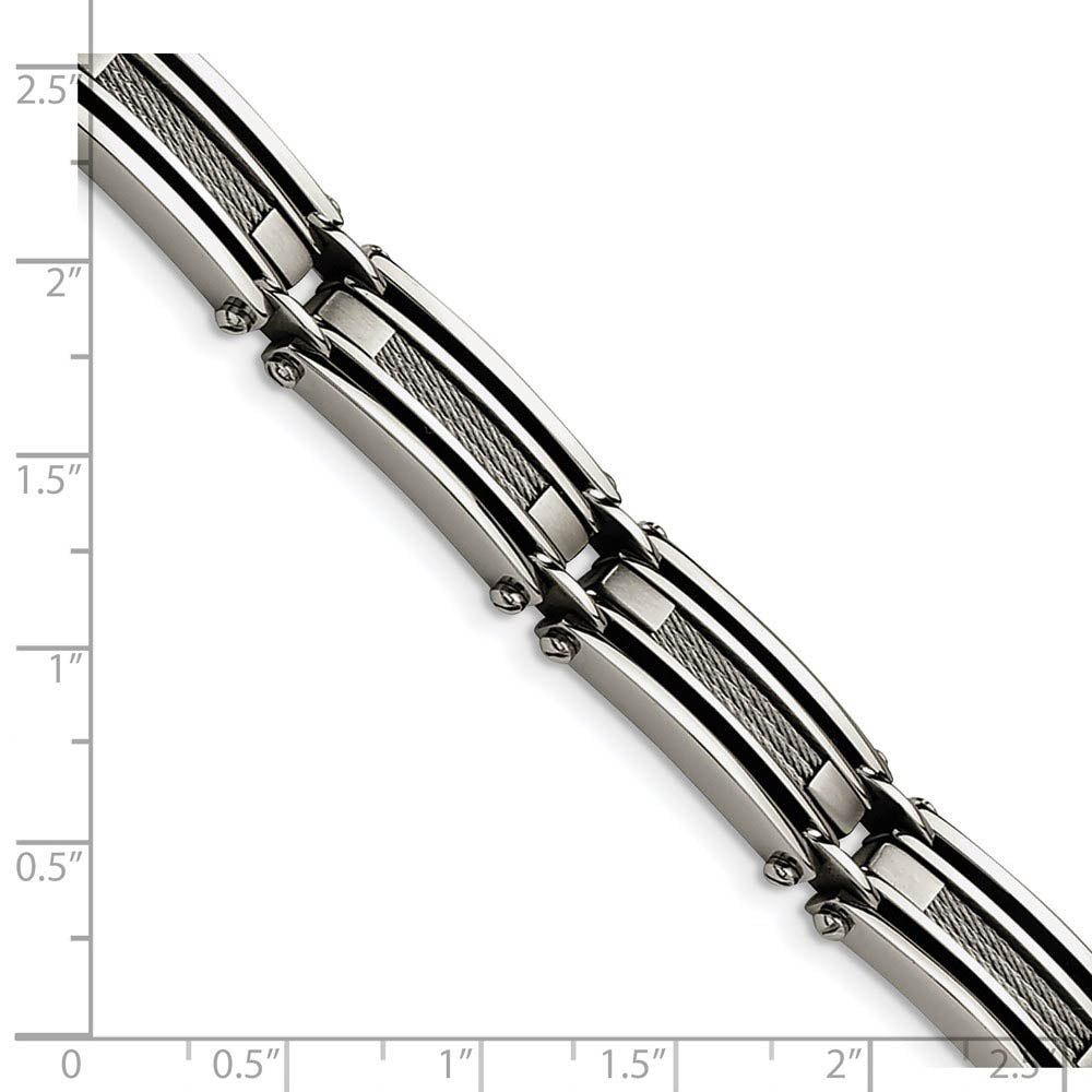 Men's Stainless Steel with Brushed Cable Inlay 9 Inch Bracelet