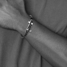 Men's Black Leather and Stainless Steel Cross 8.25 Inch Bracelet