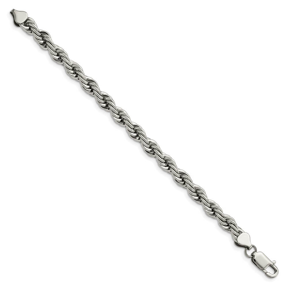 Men's 7mm Polished Rope Chain Bracelet in Stainless Steel