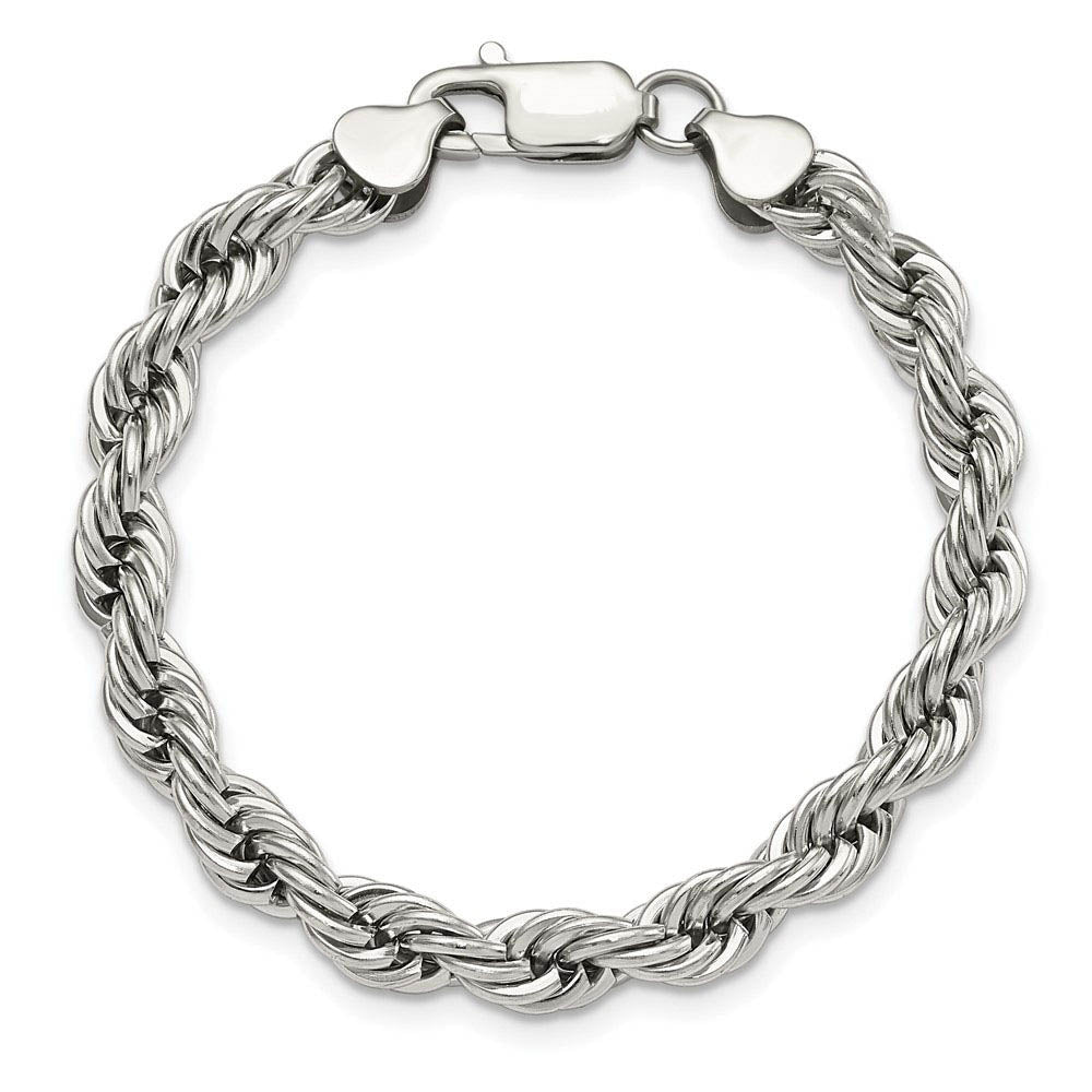 Men's 7mm Polished Rope Chain Bracelet in Stainless Steel