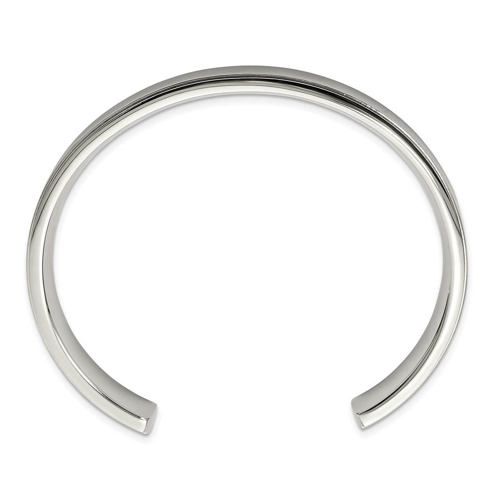 Mens Stainless Steel 11mm Polished & Brushed Ridged Edge Cuff Bracelet