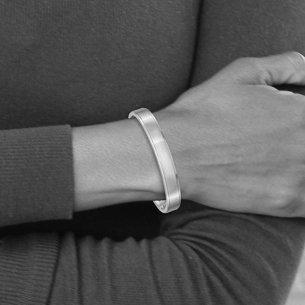 Mens Stainless Steel 11mm Polished & Brushed Ridged Edge Cuff Bracelet