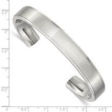 Mens Stainless Steel 11mm Polished & Brushed Ridged Edge Cuff Bracelet