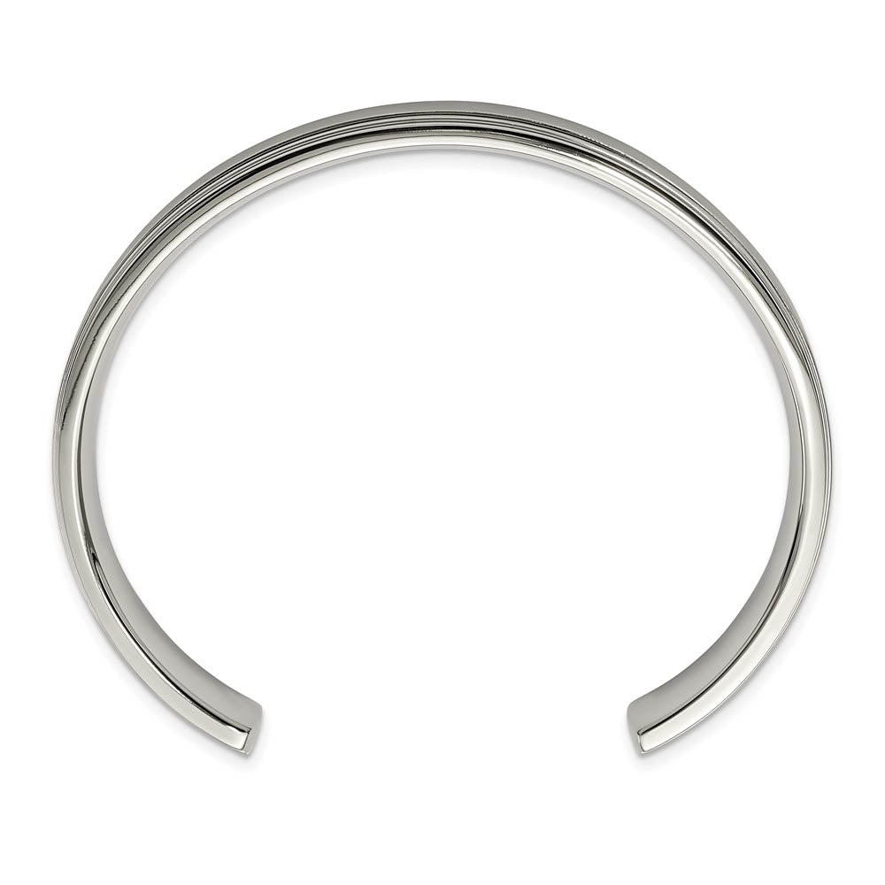 Mens Stainless Steel 10mm Polished/Brushed Dbl Step Edge Cuff Bracelet