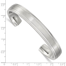 Mens Stainless Steel 10mm Polished/Brushed Dbl Step Edge Cuff Bracelet