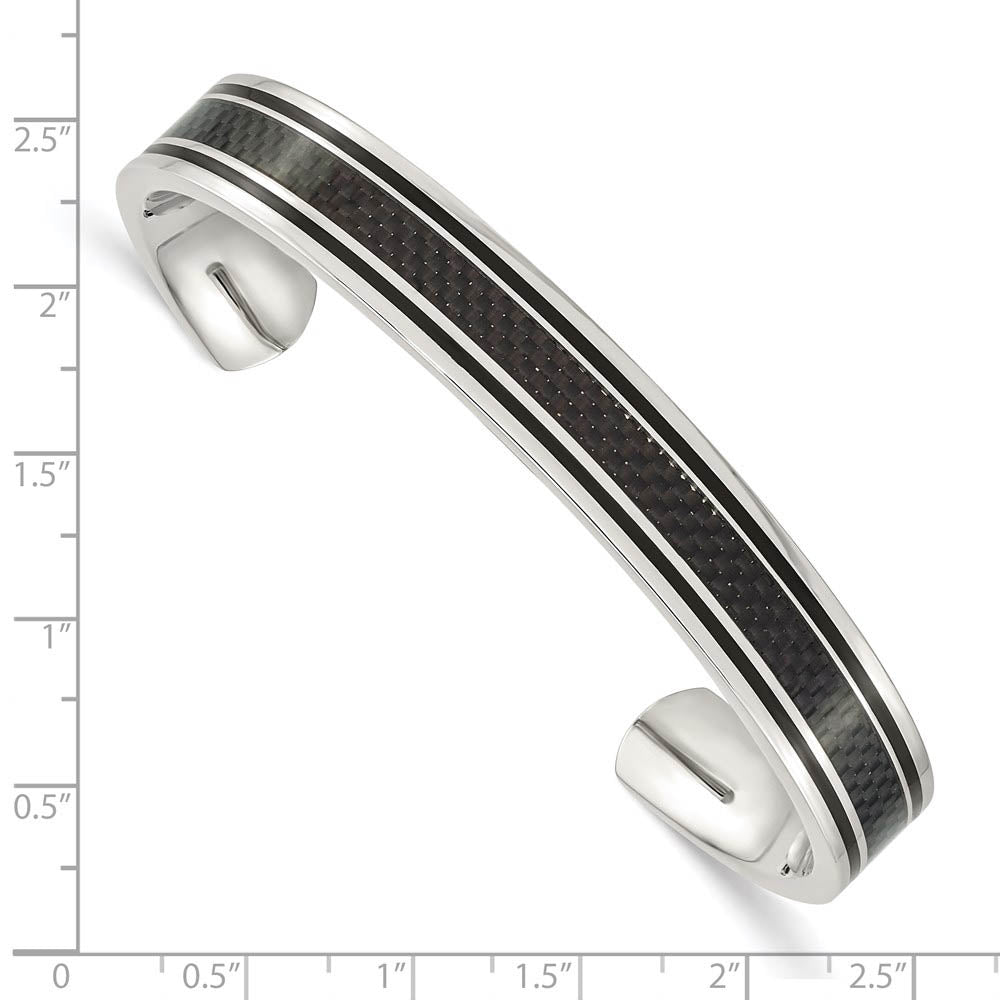 Men's 10mm Stainless Steel, Black Plated & Carbon Fiber Cuff Bracelet