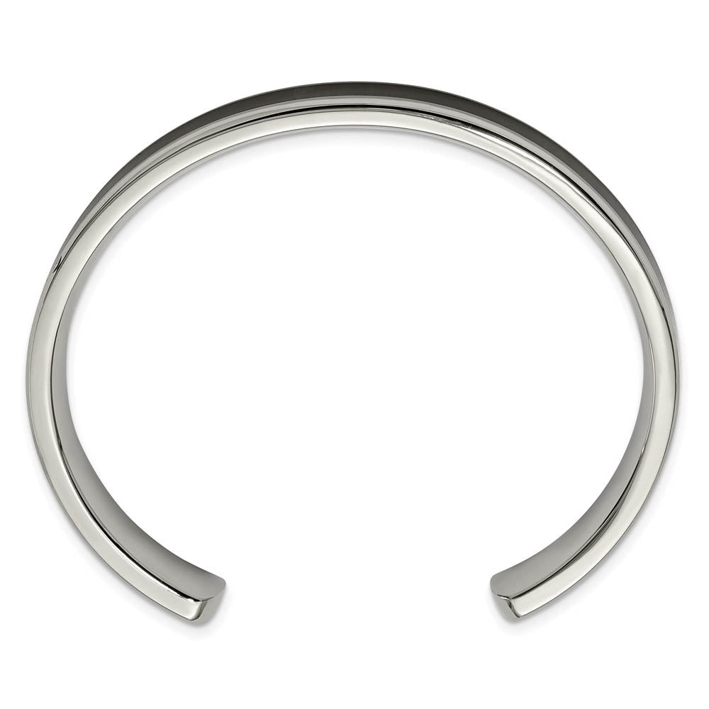 Men's 10mm Stainless Steel & Enameled Black Wood Inlay Cuff Bracelet