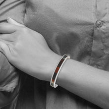 Men's 10mm Stainless Steel & Enameled Black Wood Inlay Cuff Bracelet