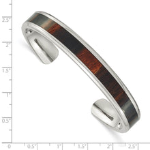 Men's 10mm Stainless Steel & Enameled Black Wood Inlay Cuff Bracelet