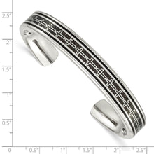 Men's Stainless Steel, Black Plated & Carbon Fiber Cross Cuff Bracelet
