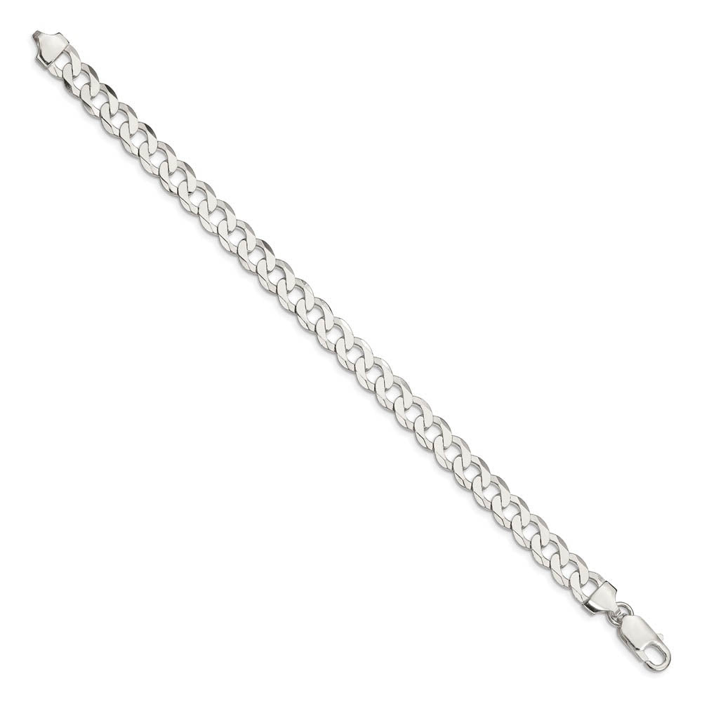 7.5mm Sterling Silver Solid Flat Curb Chain Bracelet