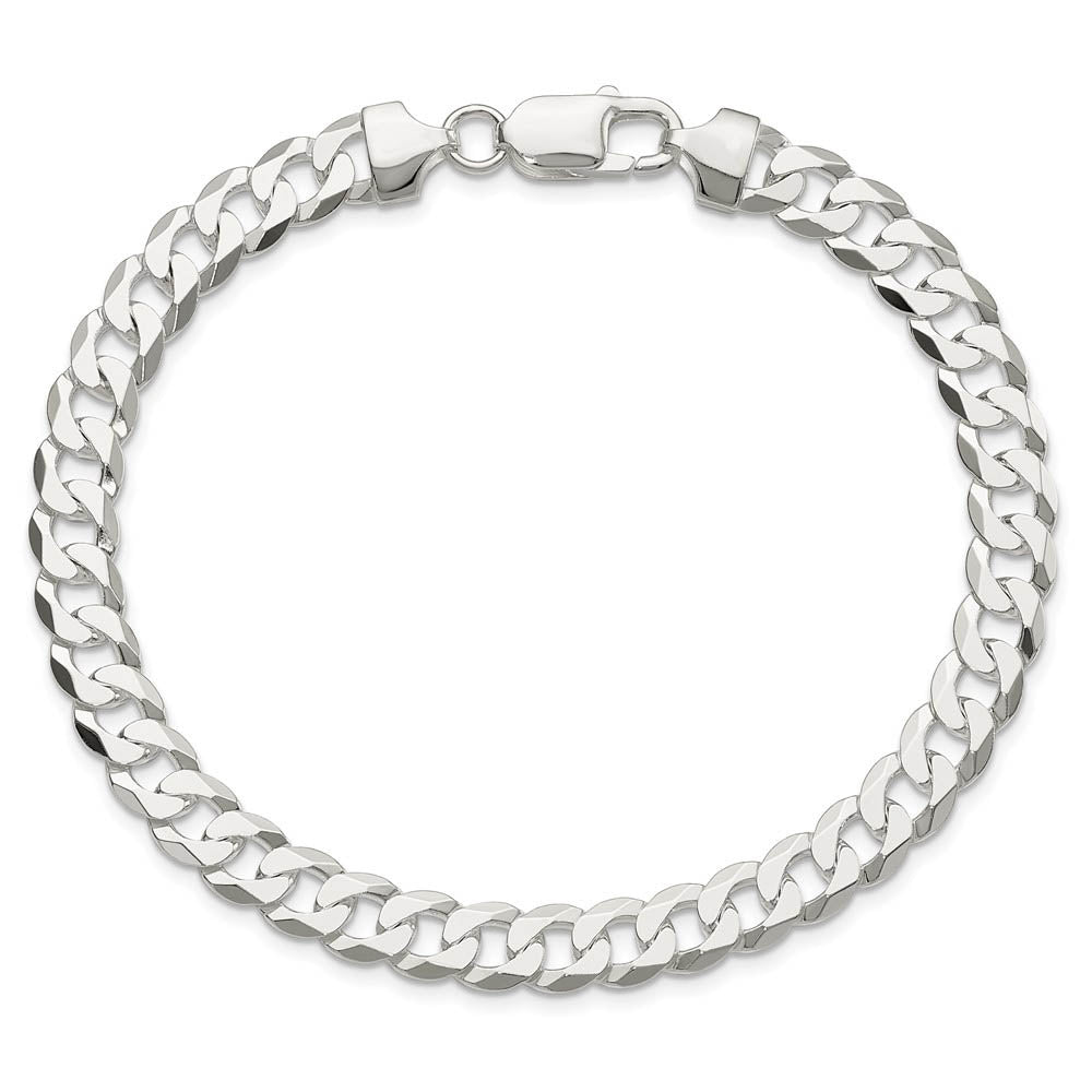 7.5mm Sterling Silver Solid Flat Curb Chain Bracelet