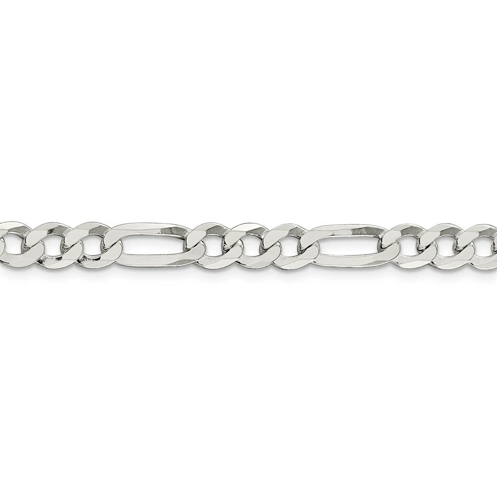 7mm Sterling Silver Flat Figaro Chain Bracelet