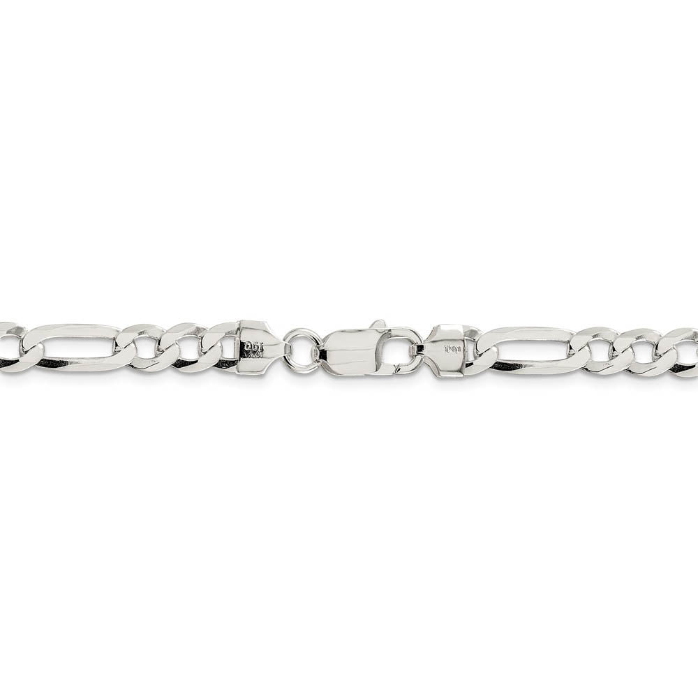 7mm Sterling Silver Flat Figaro Chain Bracelet