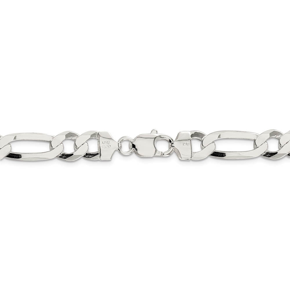 9.5mm Sterling Silver Flat Figaro Chain Bracelet