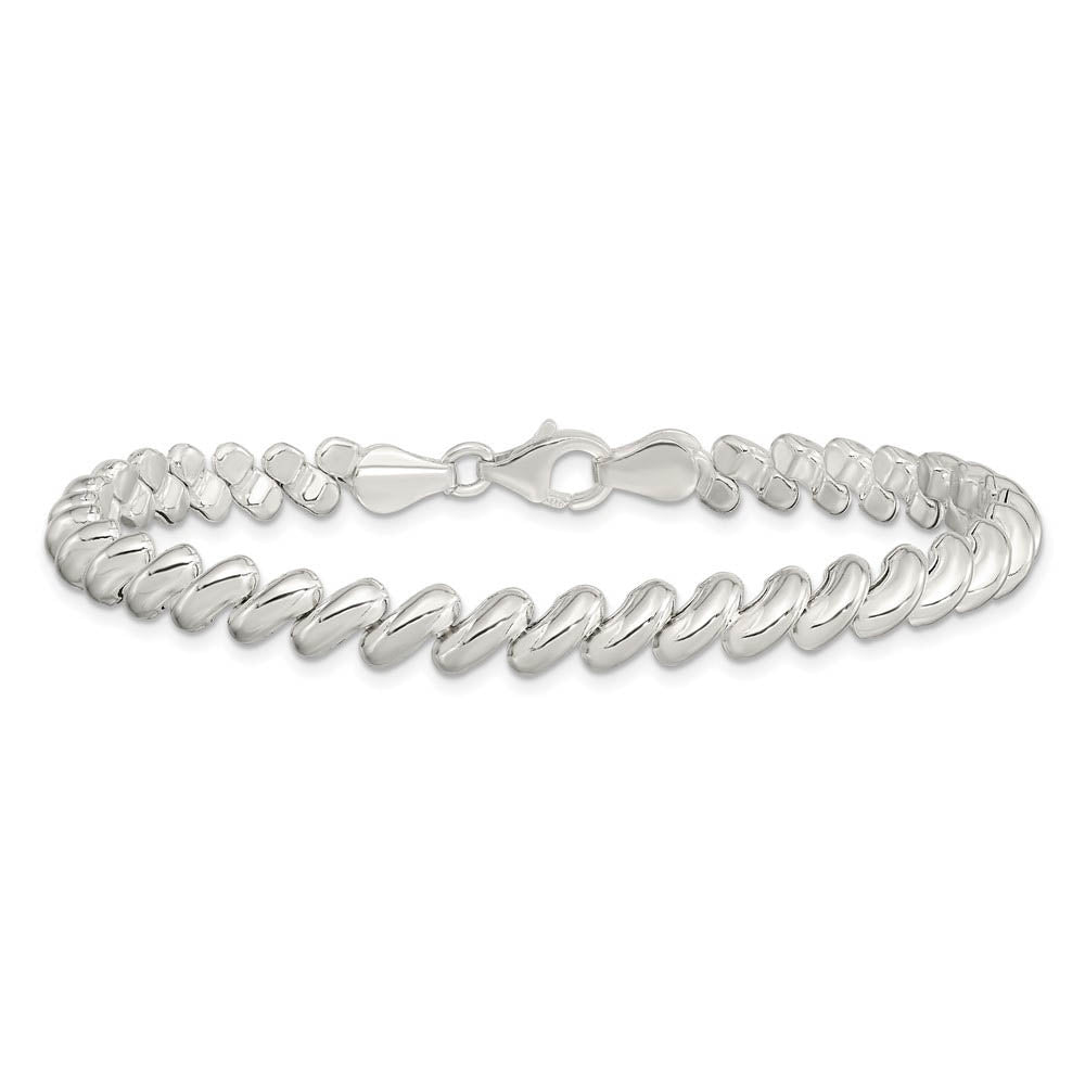 Sterling Silver 6mm Polished San Marco Chain Bracelet, 7.5 Inch