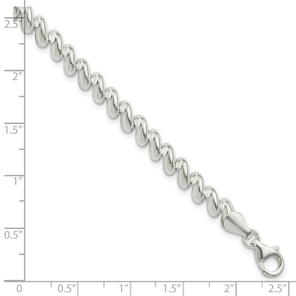 Sterling Silver 6mm Polished San Marco Chain Bracelet, 7.5 Inch
