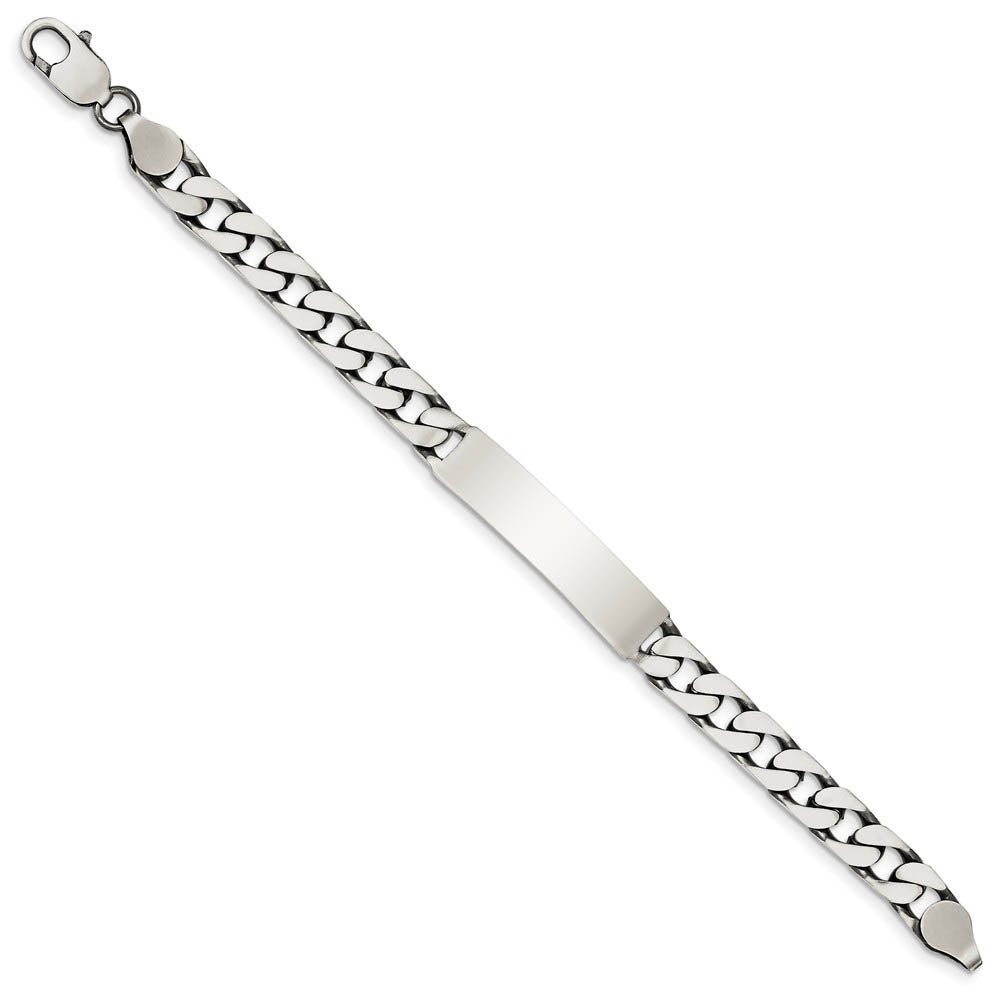 Men's 8mm Antiqued Sterling Silver Engravable Curb Link I.D. Bracelet