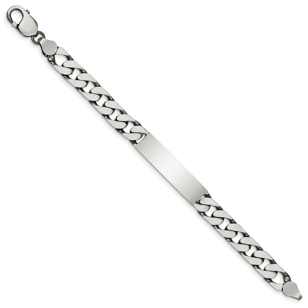 Men's 9mm Antiqued Sterling Silver Engravable Curb Link I.D. Bracelet