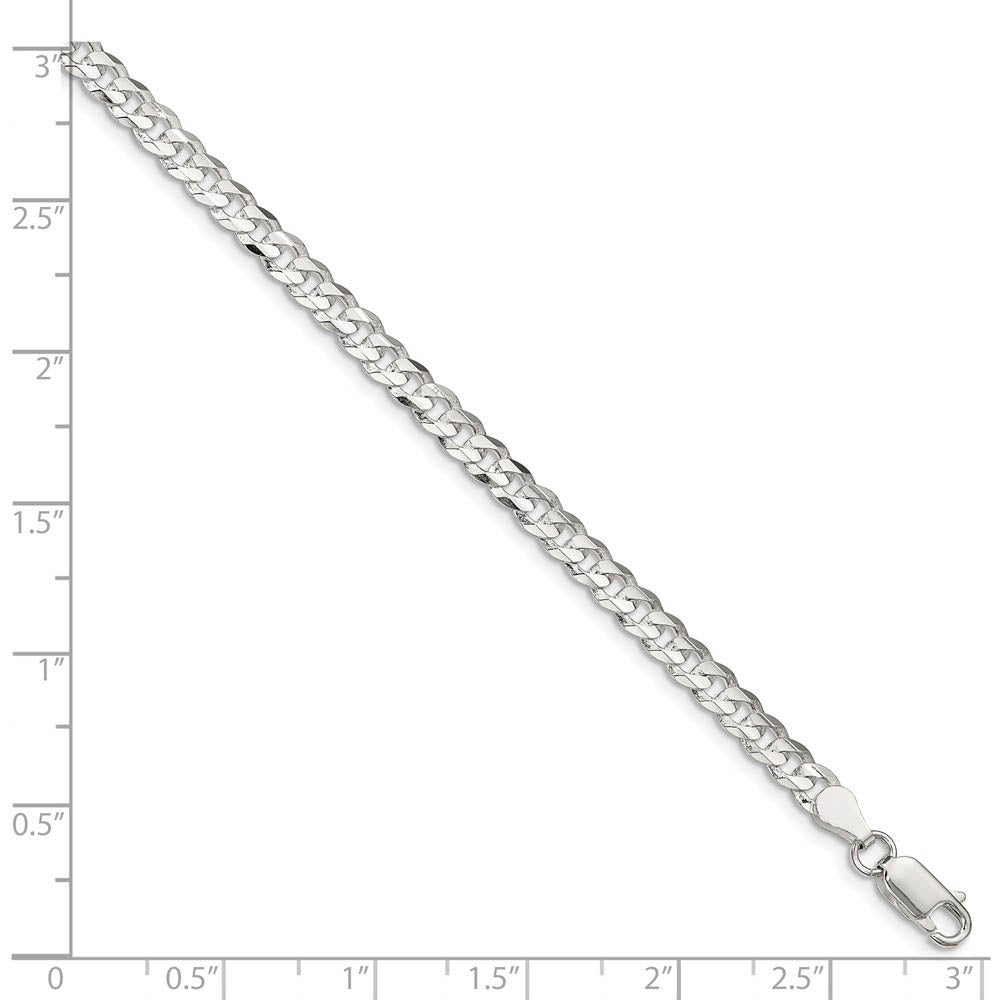 4.5mm Sterling Silver Solid Concave Beveled Curb Chain Bracelet