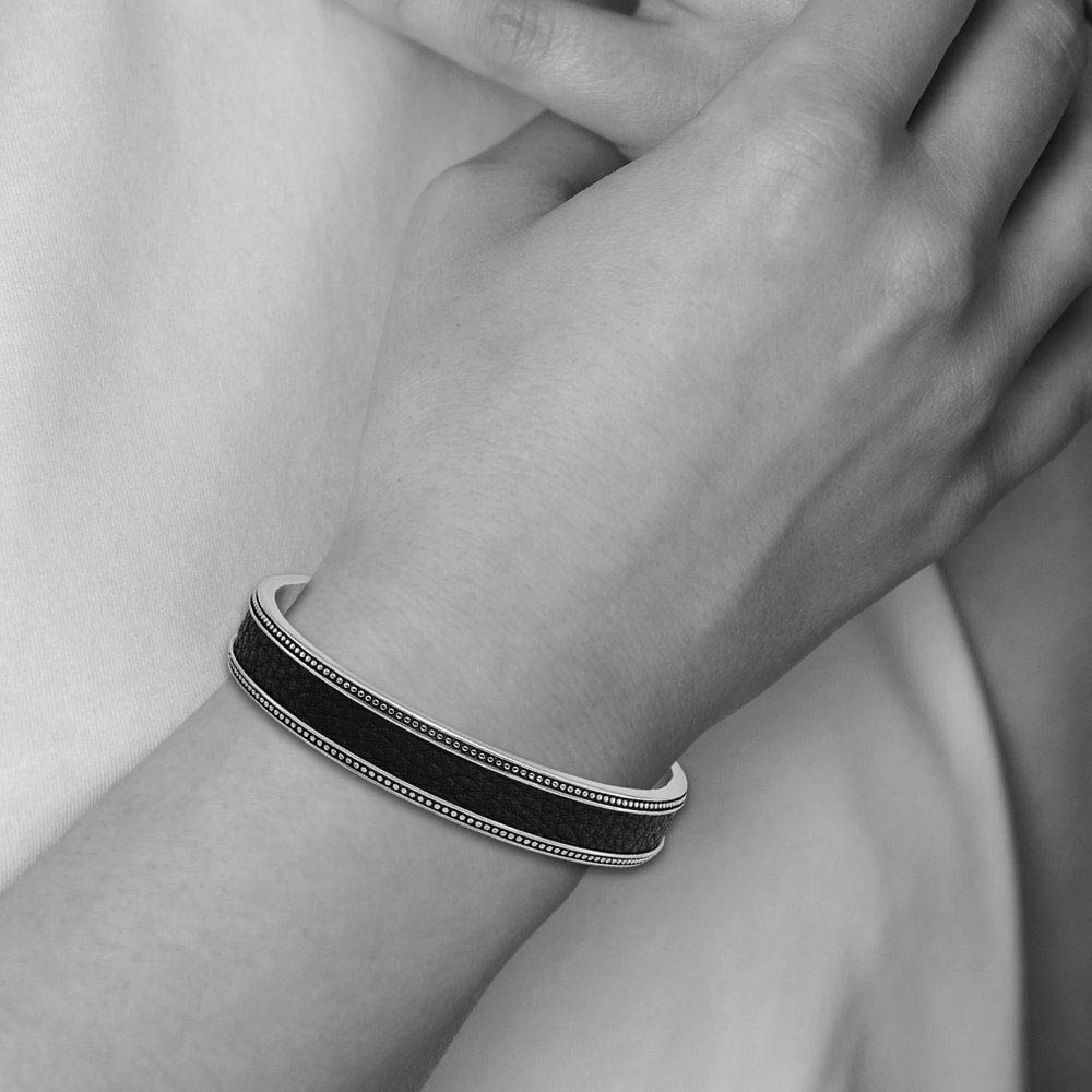 12mm Stainless Steel & Textured Leather Antique Cuff Bracelet, 7.25 In