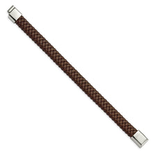12mm Stainless Steel & Brown Leather Braided Bracelet, 8.5 Inch