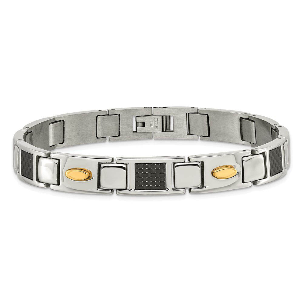 Men's Stainless Steel, Carbon Fiber & Gold Tone Bracelet, 9.5 Inch
