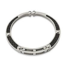 Men's Stainless Steel & Black Carbon Fiber 11mm Hinged Cuff Bracelet