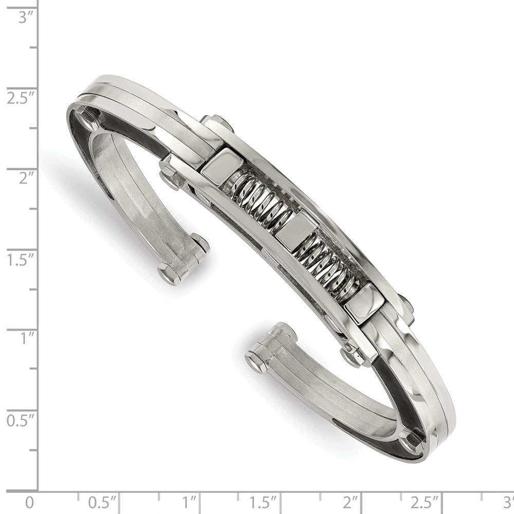 Men's Stainless Steel & Black Carbon Fiber 11mm Hinged Cuff Bracelet