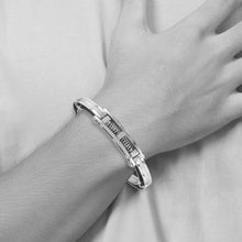 Men's Stainless Steel & Black Carbon Fiber 11mm Hinged Cuff Bracelet