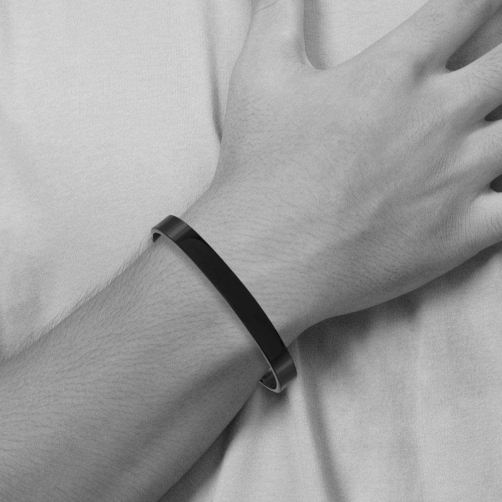 Men's Black Plated Stainless Steel 9mm Polished Cuff Bracelet
