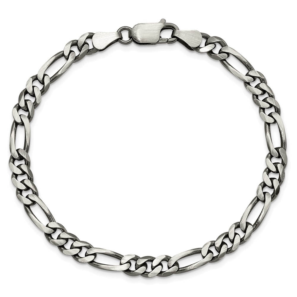 5.5mm Sterling Silver Solid Antiqued Figaro Chain Bracelet