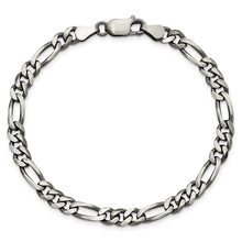 5.5mm Sterling Silver Solid Antiqued Figaro Chain Bracelet