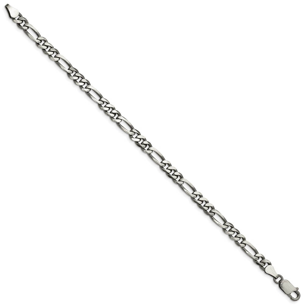 5.5mm Sterling Silver Solid Antiqued Figaro Chain Bracelet