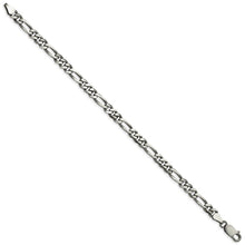 5.5mm Sterling Silver Solid Antiqued Figaro Chain Bracelet