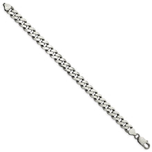 Men's 9mm Sterling Silver Solid Antiqued Flat Curb Chain Bracelet