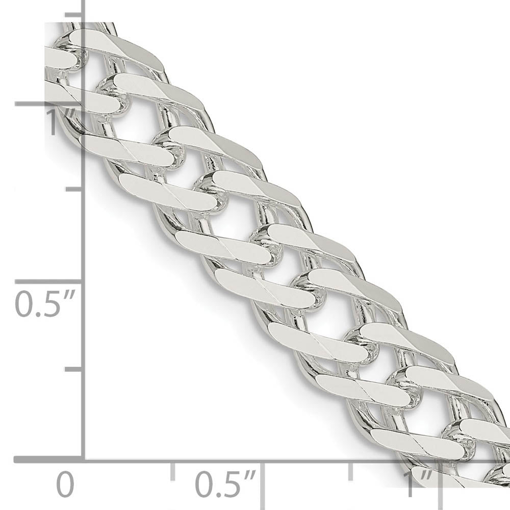 7.75mm Sterling Silver Diamond Cut Rambo Flat Curb Chain Bracelet