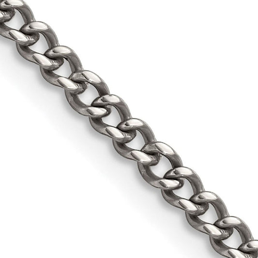 3.5mm Dark Gray Titanium Classic Polished Curb Chain Necklace