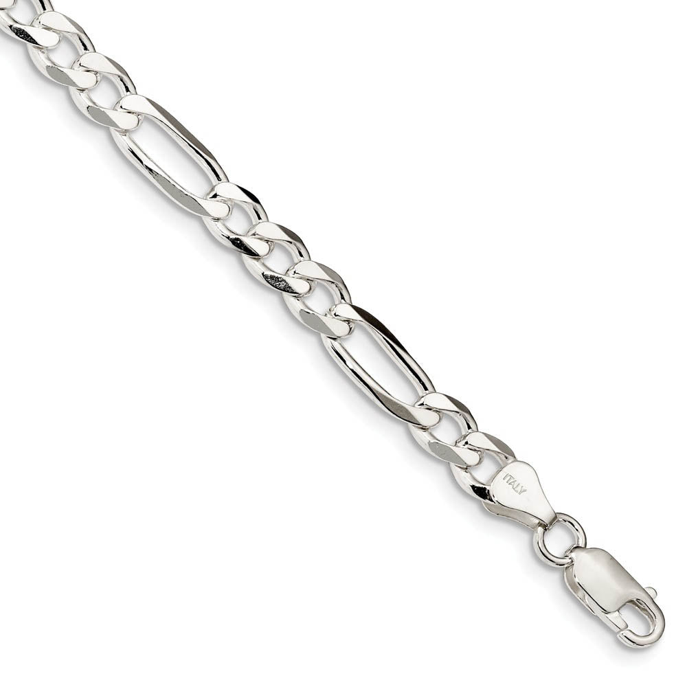 6.75mm Sterling Silver Solid Figaro Chain Bracelet