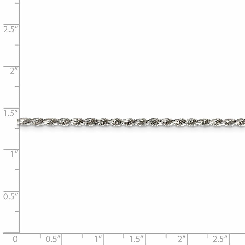 2.25mm Sterling Silver, Diamond Cut Solid Rope Chain Necklace