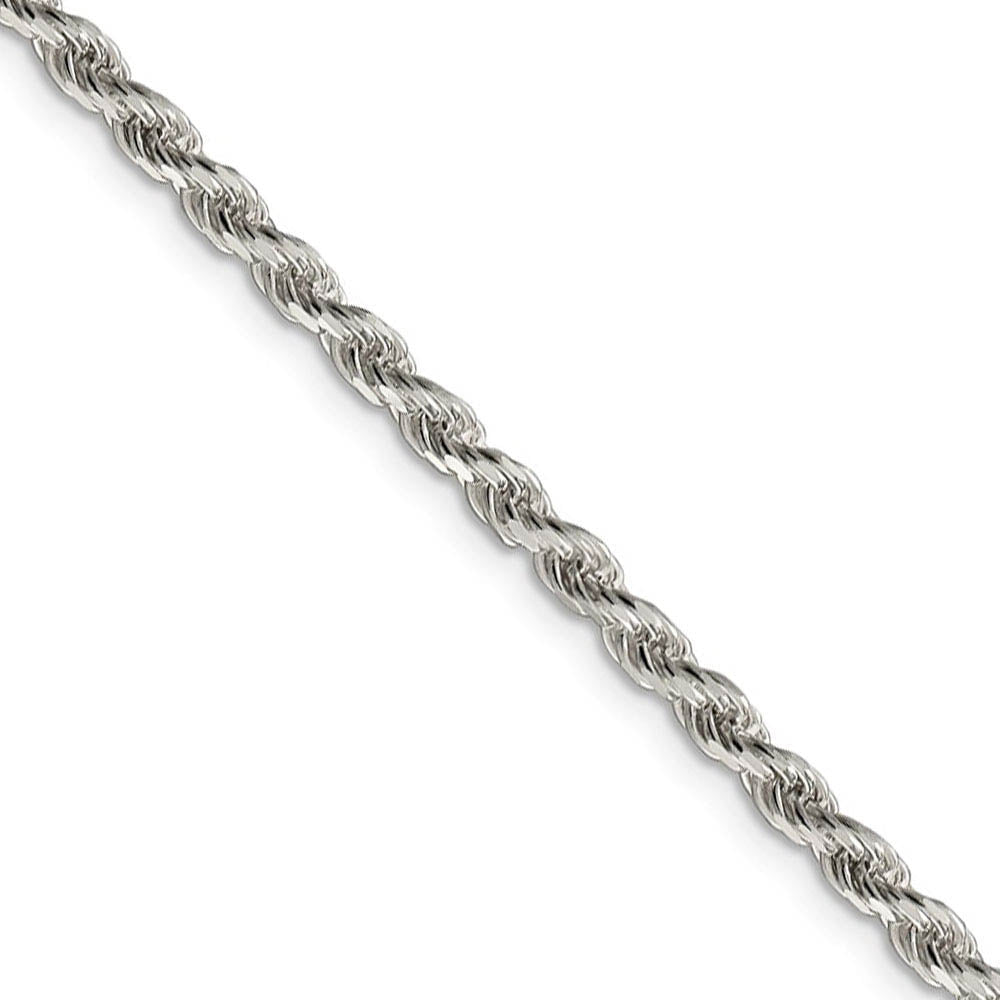 3mm Sterling Silver, Diamond Cut Solid Rope Chain Necklace