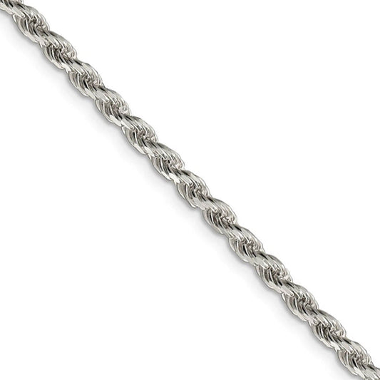 3mm Sterling Silver, Diamond Cut Solid Rope Chain Necklace