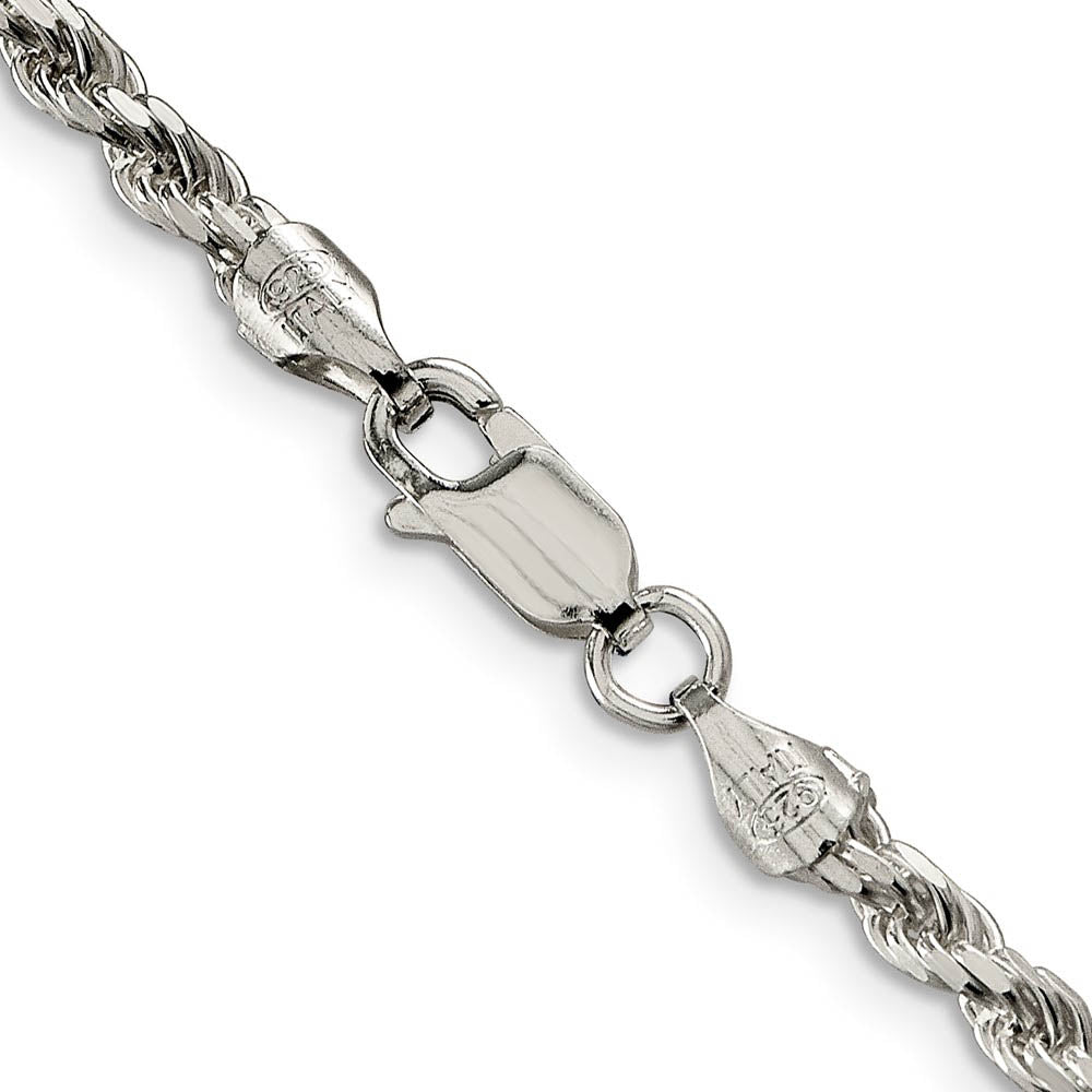 3mm Sterling Silver, Diamond Cut Solid Rope Chain Necklace