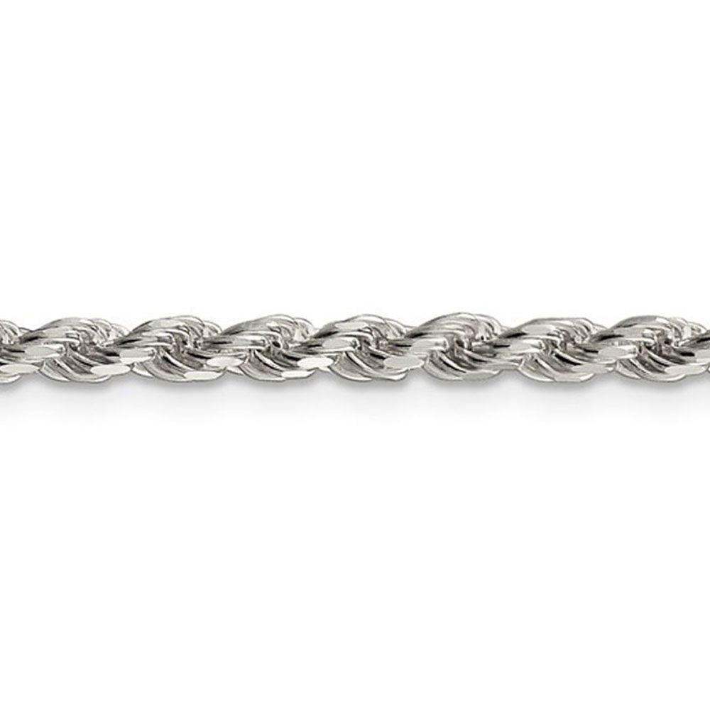 3mm Sterling Silver, Diamond Cut Solid Rope Chain Necklace