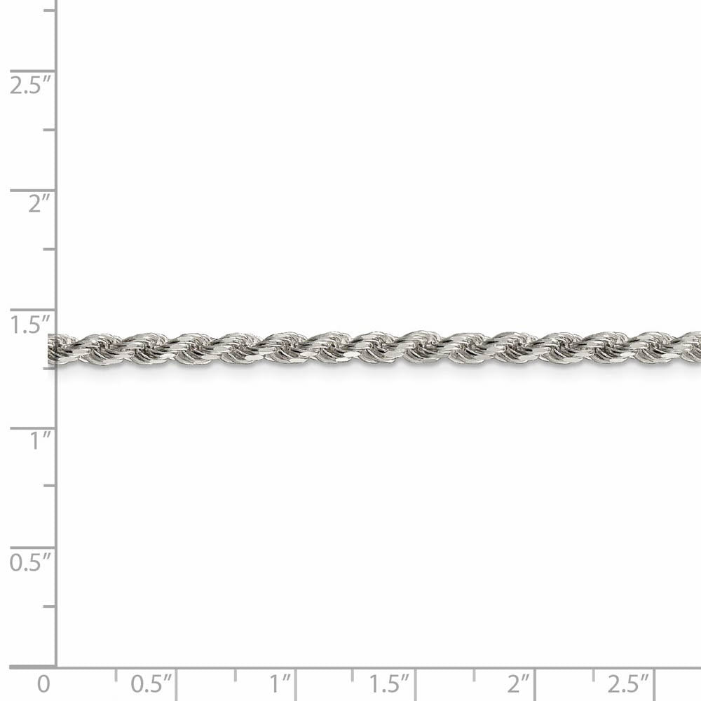 3mm Sterling Silver, Diamond Cut Solid Rope Chain Necklace