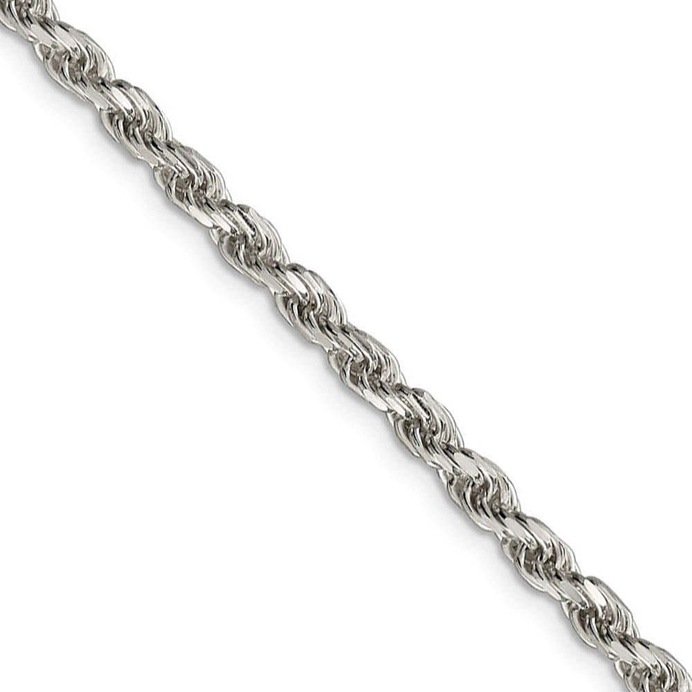 3.5mm Sterling Silver, Diamond Cut Solid Rope Chain Necklace