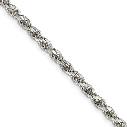 3.5mm Sterling Silver, Diamond Cut Solid Rope Chain Necklace
